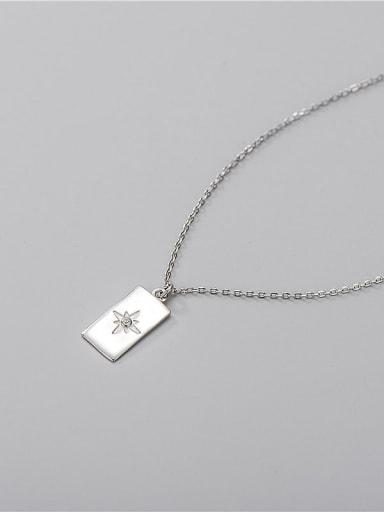 925 Sterling Silver  Minimalist Six Pointed Star Single Diamond Square Brand Necklace