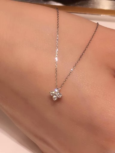 Platinum 925 Sterling Silver Cubic Zirconia Flower Dainty Necklace