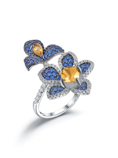 Natural Topaz Ring 925 Sterling Silver Natural Stone Flower Luxury Band Ring