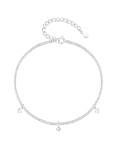 925 Sterling Silver Cubic Zirconia Geometric Minimalist  Anklet