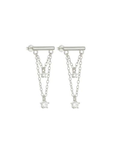 Platinum 925 Sterling Silver Cubic Zirconia Geometric Tassel Minimalist Drop Earring