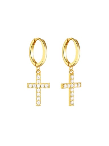Gold color 925 Sterling Silver Cubic Zirconia Cross Minimalist Huggie Earring