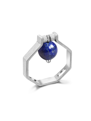 925 Sterling Silver Turnable natural lapis lazuli Geometric Artisan Band Ring