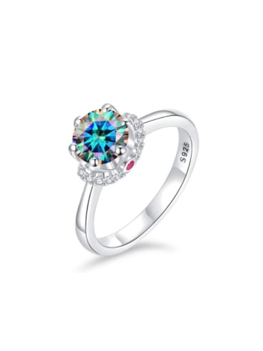 1.0 carat Colorful Moissanite 925 Sterling Silver Moissanite Geometric Dainty Band Ring
