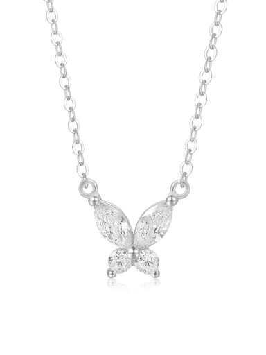 A2707 Platinum 925 Sterling Silver Cubic Zirconia Flower Dainty Necklace