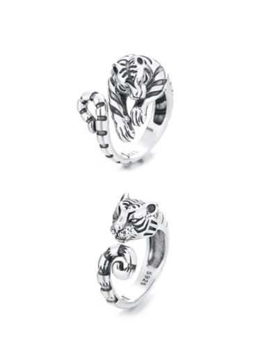 925 Sterling Silver Tiger Vintage Band Ring