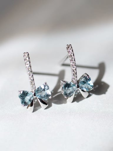 925 Sterling Silver Cubic Zirconia Blue Bowknot Dainty Stud Earring