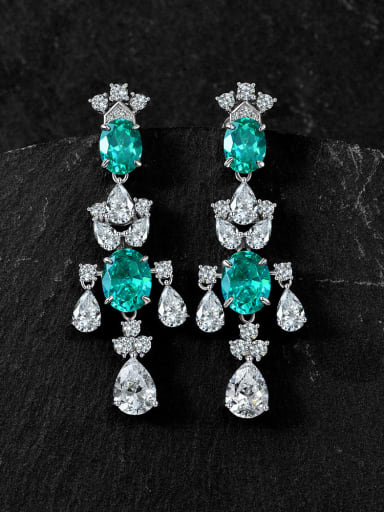 Palaiba Green [E 2462] 925 Sterling Silver Cubic Zirconia Oval Luxury Cluster Earring