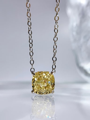 N217 yellow 925 Sterling Silver High Carbon Diamond Square Dainty Necklace