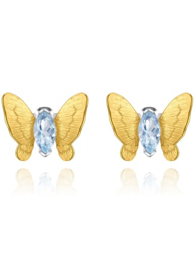 Sky blue topA Stone Earrings 925 Sterling Silver Amethyst Butterfly Artisan Stud Earring