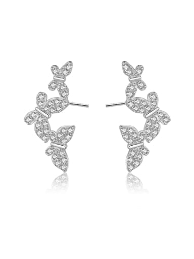 Platinum White [Butterfly] 925 Sterling Silver Cubic Zirconia Flower Dainty Stud Earring