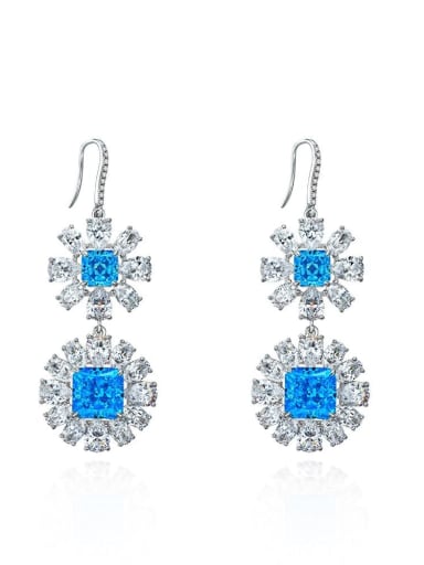 Sea Blue [E 0623] 925 Sterling Silver High Carbon Diamond Flower Luxury Hook Earring