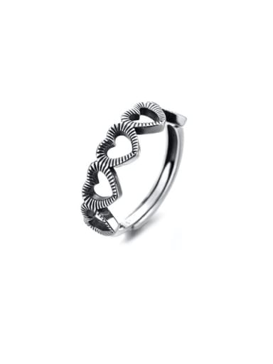 925 Sterling Silver Hollow Heart Vintage Band Ring