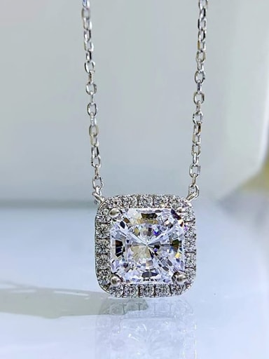White 925 Sterling Silver High Carbon Diamond Geometric Dainty Necklace