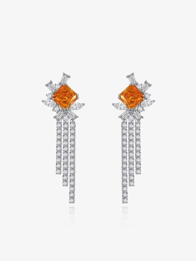 custom 925 Sterling Silver High Carbon Diamond Orange Tassel Luxury Earring