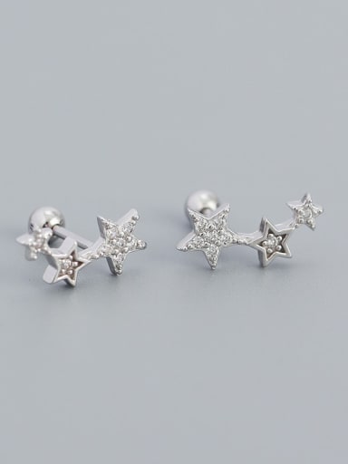 White Gold 925 Sterling Silver Cubic Zirconia Star Dainty Stud Earring