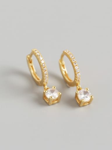 Gold 925 Sterling Silver Rhinestone White Geometric Trend Huggie Earring