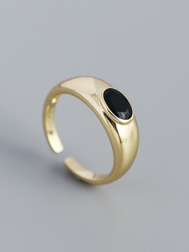 Golden 925 Sterling Silver Enamel Geometric Minimalist Band Ring