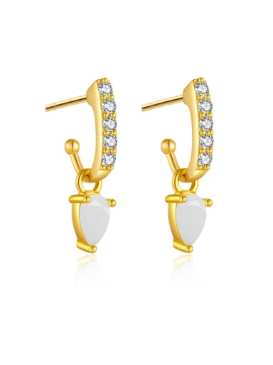 18 Gold K [Milk White] 925 Sterling Silver Cubic Zirconia Geometric Dainty Stud Earring