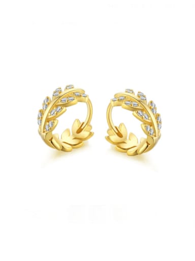 Gold YH110066 925 Sterling Silver Cubic Zirconia Leaf Luxury Huggie Earring