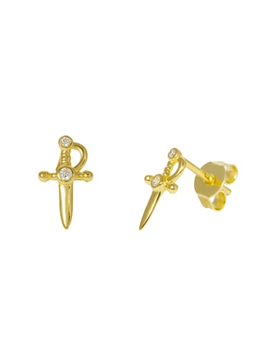 golden 925 Sterling Silver Cross Minimalist Stud Earring
