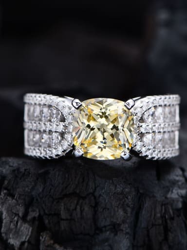 Lemon yellow 5 925 Sterling Silver High Carbon Diamond Geometric Luxury Cocktail Ring