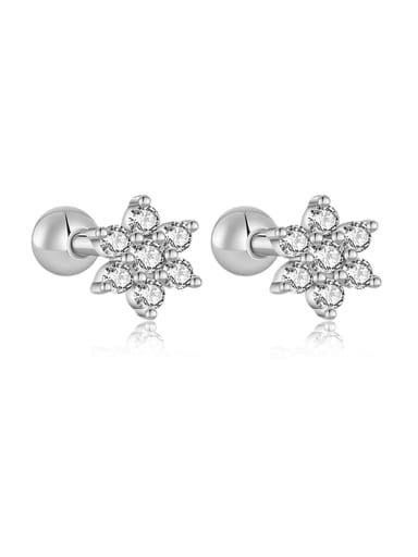 Platinum (White Stone) 925 Sterling Silver Cubic Zirconia Flower Dainty Stud Earring