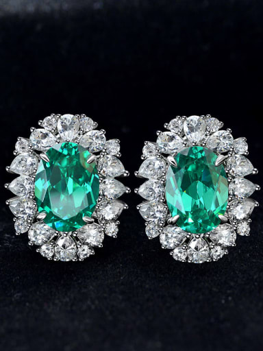 925 Sterling Silver High Carbon Diamond Green Geometric Luxury Stud Earring
