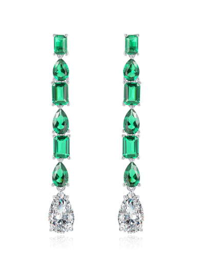925 Sterling Silver High Carbon Diamond Green Tassel Vintage Drop Earring