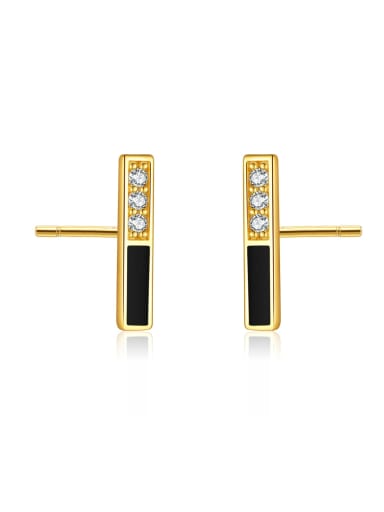 Black dropper glue 925 Sterling Silver Cubic Zirconia Enamel Geometric Dainty Stud Earring