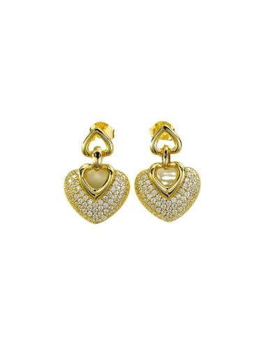 E533 Gold 925 Sterling Silver Cubic Zirconia Heart Vintage Cluster Earring