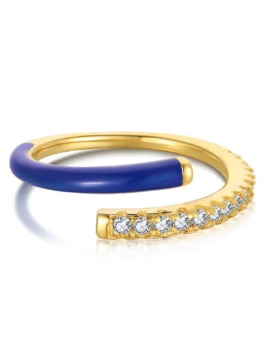 Blue DY120248 925 Sterling Silver Enamel Cubic Zirconia Geometric Minimalist Band Ring