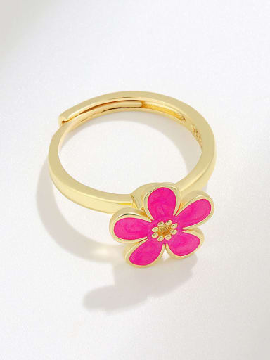 18k gold (purple red) 925 Sterling Silver Enamel Flower Cute  Can Be Rotated Band Ring