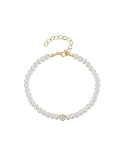golden 925 Sterling Silver Imitation Pearl Geometric Minimalist Handmade Beaded Bracelet