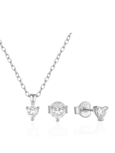 925 Sterling Silver Cubic Zirconia Dainty Heart Earring and Necklace Set