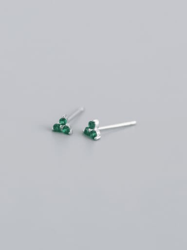 White Gold +Green  Stone 925 Sterling Silver Rhinestone White Clover Trend Stud Earring