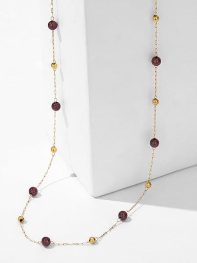 ? XL0185 ? Red Bead Necklace Gold Titanium Steel Natural Stone Hip Hop Irregular  Bracelet and Necklace Set