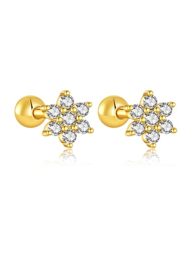 18k gold (white stone) 925 Sterling Silver Cubic Zirconia Flower Dainty Stud Earring