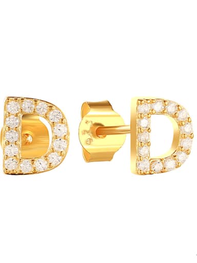 Gold D 925 Sterling Silver Cubic Zirconia Letter Dainty Stud Earring