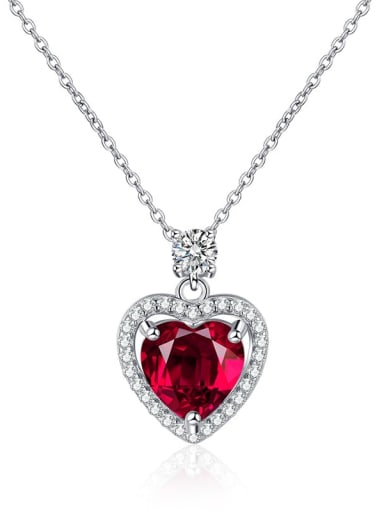 N244 Red Diamond 925 Sterling Silver Cubic Zirconia Heart Minimalist Necklace