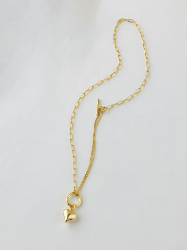 A2078 Gold 925 Sterling Silver Heart Minimalist Asymmetrical  Chain Necklace