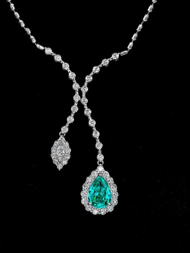 925 Sterling Silver High Carbon Diamond Green Water Drop Luxury Lariat Necklace