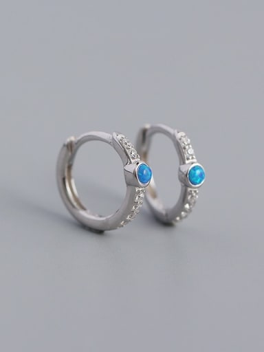 925 Sterling Silver Opal Geometric Vintage Huggie Earring