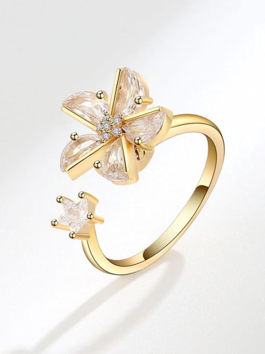 18k gold 925 Sterling Silver Cubic Zirconia Flower Minimalist Band Ring