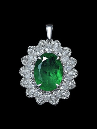 Synthetic Emerald 7.5ct with Pearl Chain 925 Sterling Silver Cubic Zirconia Luxury Oval  Pendant