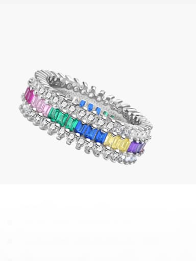 color 925 Sterling Silver Cubic Zirconia Geometric Luxury Band Ring