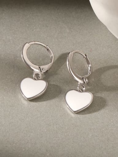 E331E Platinum 925 Sterling Silver Heart Minimalist Huggie Earring