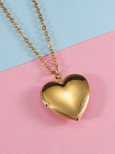 golden Stainless steel can put photo peach heart photo box pendant necklace