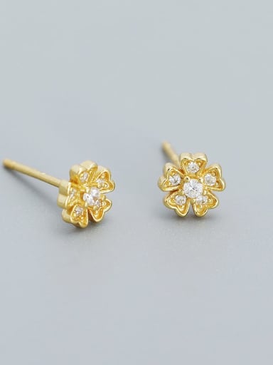Golden 925 Sterling Silver Cubic Zirconia Flower Minimalist Stud Earring