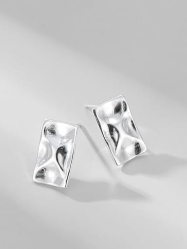 925 Sterling Silver Smotth   Minimalist Concave Convex Square Stud Earring